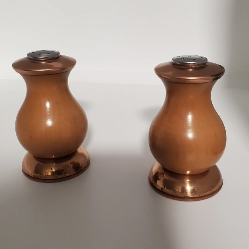 Vintage Wood & Copper Salt and Pepper Shakers